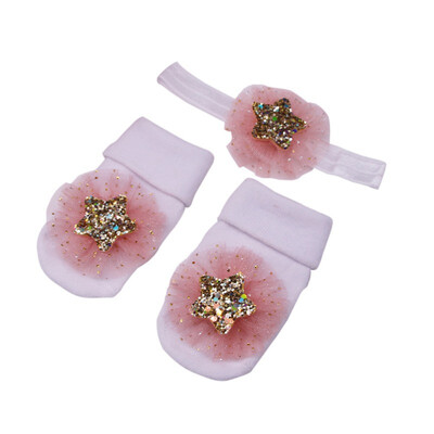 

Baby Socks&Headband Set Lovely Sequin Flowers Decorated Anti-Slip Cotton Ankle Socks with Elastic Hair Band Set New