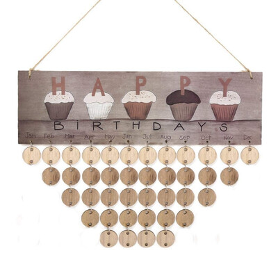 

Household Decoration Novelty Concise Retro Birthday Gift Round Wood Happy Birthday Calendar