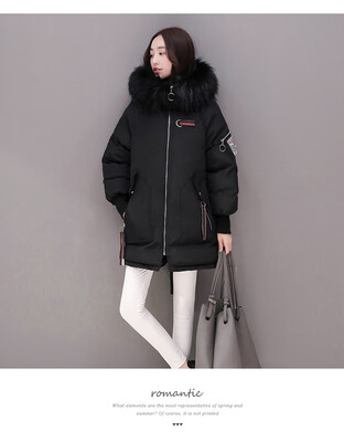 

Winter wear loose waist cotton womens long section cotton jacket 2018 large fur collar coat thickening 90265