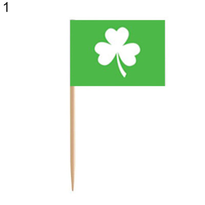 

100Pcs Irish Flag Clover Print Cupcake Topper Food Toothpicks Party Decoration