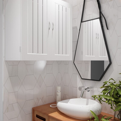 

Gobestart Semi-Gloss Bathroom Two-Door Wall Cabinet Hanging Storage Cabinet Mount Cabinet