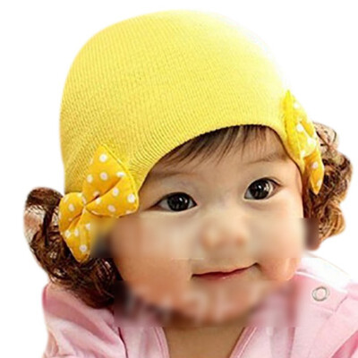 

Winter New Girls Hat Fashion Cute Wig Flower Hair Children Baby Kids Cap Floral Warm Knitted Earmuff Wig Caps Baby Accessories