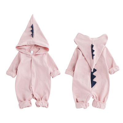 

3-24M Baby Clothes Girls Boys Spring Autumn Romper Hooded Long Sleeves Dinosaur Print Button Climb Soft Jumpsuit