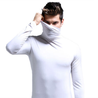 

Fashion Mens T shirt 4 Basic colors Long Sleeve Slim T-shirt Young men Turtle Neck Autumn Casual Slim Elastic Soft Tops Tee