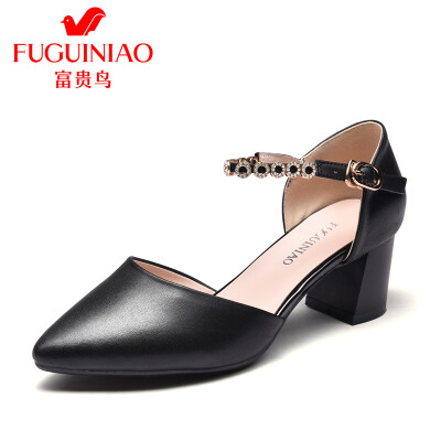 

Fugui bird FUGUINIAO single shoes womens shoes ladies thick with wild thick with pearl buckle with sweet pointed shallow mouth K99D533C black 35