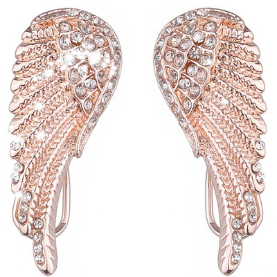 

New Women Vintage Punk Angel Wings Ear Studs Crystal Stud Earrings Fashion Diamond Stud Earrings For Party Club Jewelry