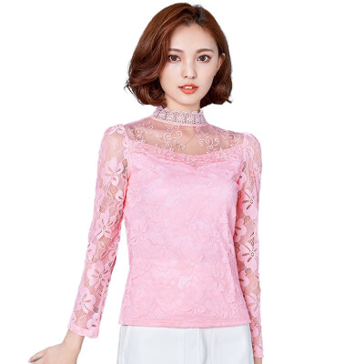 

Vintage Lace Patchwork Women Blouses Shirt O-neck Long Sleeve Lace Floral Blouses Spring Summer Female Hollow Out Women Tops