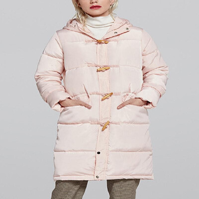 

Solid Front Buttons&Zipper Dual Pockets Hooded Tube Coat