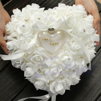 

Romantic Favor Rose Heart Shaped Wedding Ring Box Pillow Cushion Holder Decor