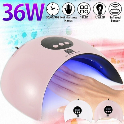 

Premium 36W 12LED Smart Infrared Sensor UV Sunlight Nail Dryer Lamp Gel Polish Curing Timing Manicure Machine USB 3 Timers