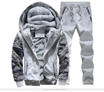 

2019 New Winter Fleece Thicken Sweatshirt Mens Tracksuit Pants 2019 Sportswear Mans 2PCS Sweater Suit1 Size Bigger than your normally wear