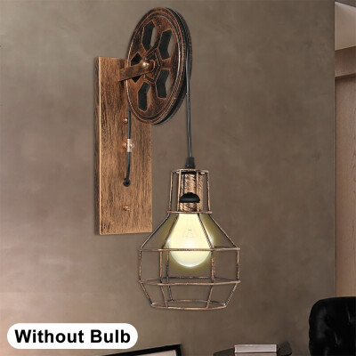 

Retro Pulley Industrial Style Metal Antique Cage Pendant Wall Mount Light