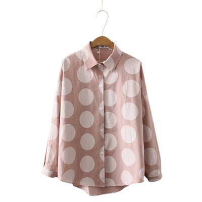 

EFINNY Fashion Dot Print Loose Blouses Long-sleeved Shirt Women Slim Lapel Blouses