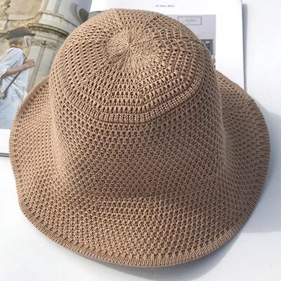 

Spring&summer retro solid-color knitted fisherman hat female Korean version can fold sun hat set casual wave edge basin hat