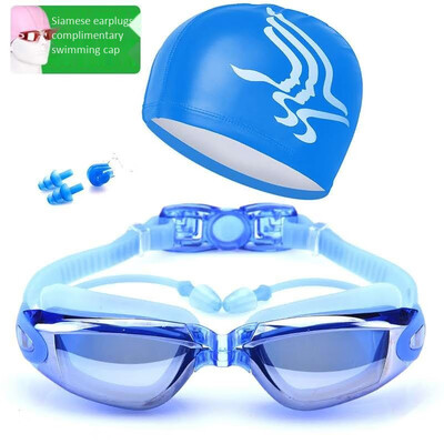 

Hd waterproof&fog-proof swimming glasses for men&women with large frame electroplated goggles&swimming caps