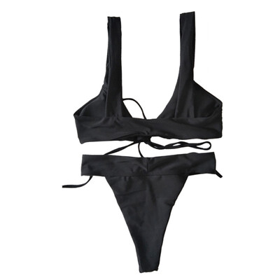 

Summer Womens Split Solid Color High Waist Swimsuit Bikini With Chest Pad Without Steel Support Bikini Swimsuit