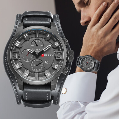 

〖Follure〗Luxury Date Sports Military Clock Leather Strap Quartz Business Mens Watch