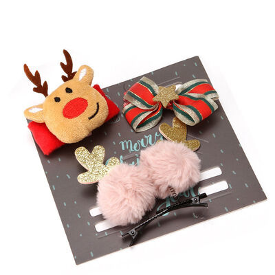 

Toddler Baby Girls Christmas Cartoon Santa Claus Holiday Party Wristband 2pcs Hair Clip Headwear Accessories Sets for Children