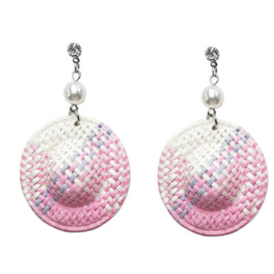 

Cute Romantic Long Straw Hat Simulation Pearl Pendant Earrings Female Multipurpose Temperament Lovely Drop Earrings Beach Gifts