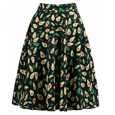 

SHOPFIVE Summer Womens Casual Fashion Avocado Print High Waist Large Swing Skirt