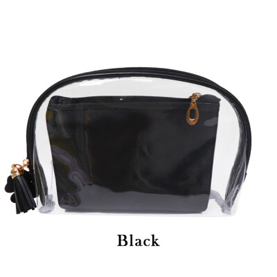 

2pcs Transparent Cosmetic Bag Waterproof Large Capacity Metal Zipper Portable Makeup Bags Small And Lovely Tassels-