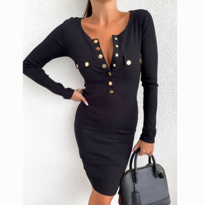 

Ladies Sexy Bandage Bodycon V-Neck Long Sleeve Evening Cocktail Party Dress