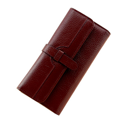 

100 Lychi Cowhide Leather Wallet Women Trifold Long Genuine Leather Clutch Purse Hasp Female Cellphone Bag Girl Card Holder