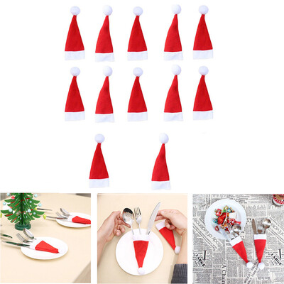 

Tailored 12Pcs Christmas Decorative Tableware Fork Set Christmas Hat Storage Tool