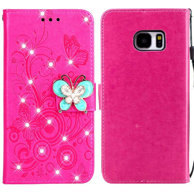 

MOONCASE Samsung Galaxy S7 Edge Butterfly Rhinestone Embossed Leather Case - Red