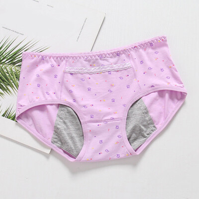 

Fashion New Floral Three-layer Leak-proof Briefs Printing With Pocket Mid Waist Womens Physiological Panties