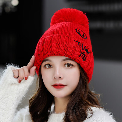 

Hat Female Winter Warm Wool Cap Korean Version 100 Sets Knitted Hat Set Letter Thickening Fashion Cold-proof Head Cap