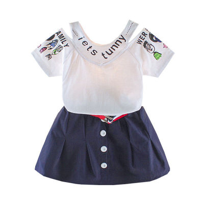 

Summer Baby Girls Clothes Casual Cartoon Letter Print Tops T shirtShort Skirts Suits kid clothes Set