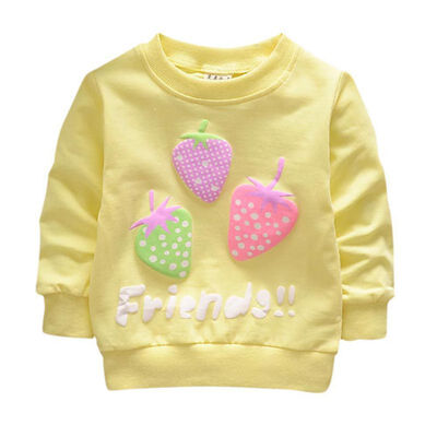 

New Baby cotton Tops autumn Winter Small children round necked strawberry hedging Kids long sleeves hot sale