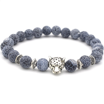 

Silver Color Buddha Leopard Head Bracelet Men Natural Stone Bead Charm Bracelets Women Hombre Gifts