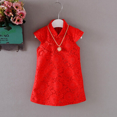 

Girls Dress Spring Autumn Oriental Chinese Traditional Costumes Cheongsam Princess Dress Children Cute Lace Girls Clothes