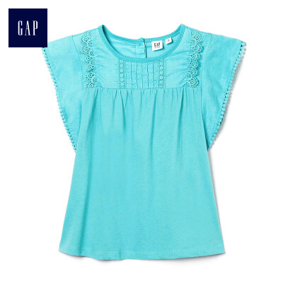 

GAP flagship store girls round neck embroidery ruffled top 335147 powder green