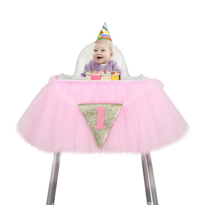 

Baby Birthday Decoration High Chair Handmade Tulle Table Skirt Glitter Chair Skirt Party Supplies Cute Baby Shower Decoration