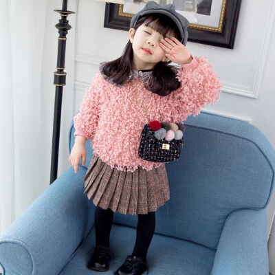 

Winter Girls Fluffy Lapel Plus Velvet Princess Princess Sweater Warm Solid Cotton Full New Children Clothes