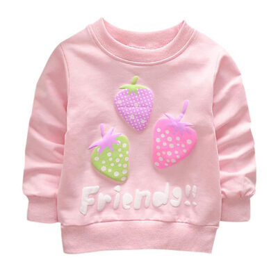 

2019 New Baby cotton Tops autumn Winter Small children round necked strawberry hedging Kids long sleeves hot sale
