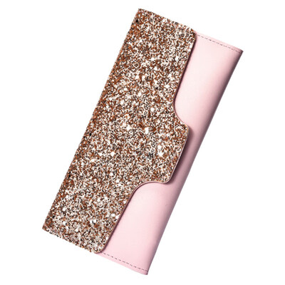 

Fashion Women Glitter Sequined Trifold Long Wallet Card Cash Holder Clutch Purse