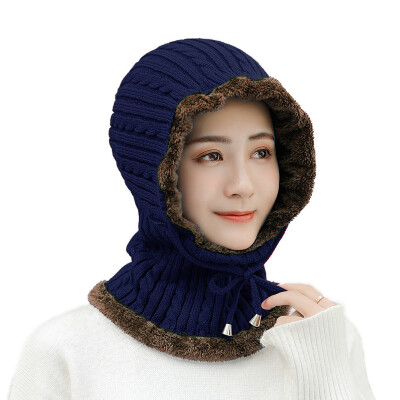 

New autumn&winter wool Hat twist rope ear protection plus velvet warm knit Hat women cycling windproof Turtleneck Hat