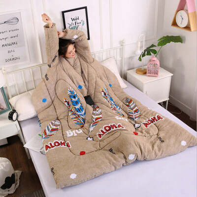 

Toponeto Multifunction Lovers Winter Warm Long Sleeve O-Neck Suit Print Thicken Blanket