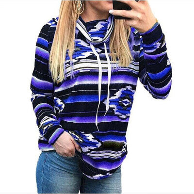 

Tailored Fashion Women Piled CollarGeometric Print Bandage Long Sleeve Top Sweatshirt