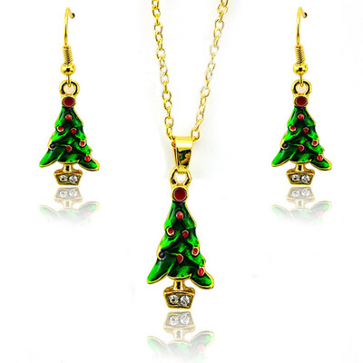 

Set Christmas Pretty Necklace Necklace Earrings Personality Green Drops Christmas Tree Set Drops Tree Earrings Womens Fashion