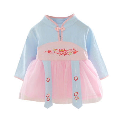 

Chinese Style Hanfu Embroidery Dress Baby Girl Autumn Retro Casual Lovely Sweet Gauze