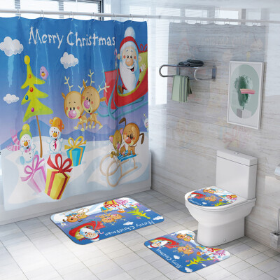 

Siaonvr Santa Christmas Print Toilet Bathroom Mat And Shower Curtain Four-Piece Set