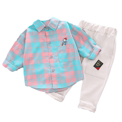 

2pcs Autumn Baby Boys Clothes Children Casual Clothing Long Sleeve Plaid Print Shirt TopsPants Trouser Set