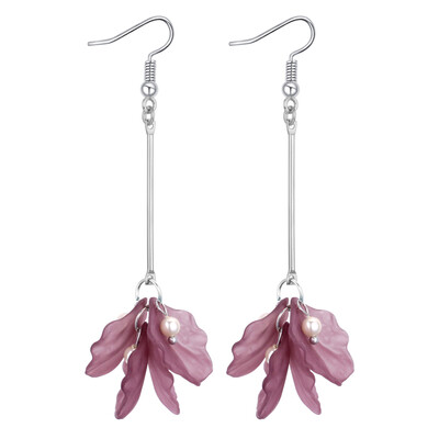 

4 Color Fashion Imitation Pearl Women Drop Earring Petal Design Long Earring