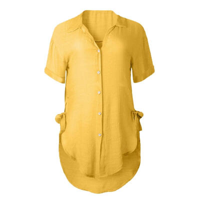 

2019 Womens Solid V-Neck Short Sleeve Button Up Blouse