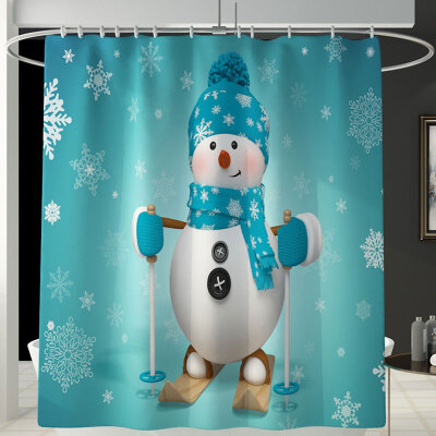 

Christmas Print Shower Curtain Carpet Mat Combination Bathroom Toilet Mat Bathroom Curtain Set 4 Piece Set